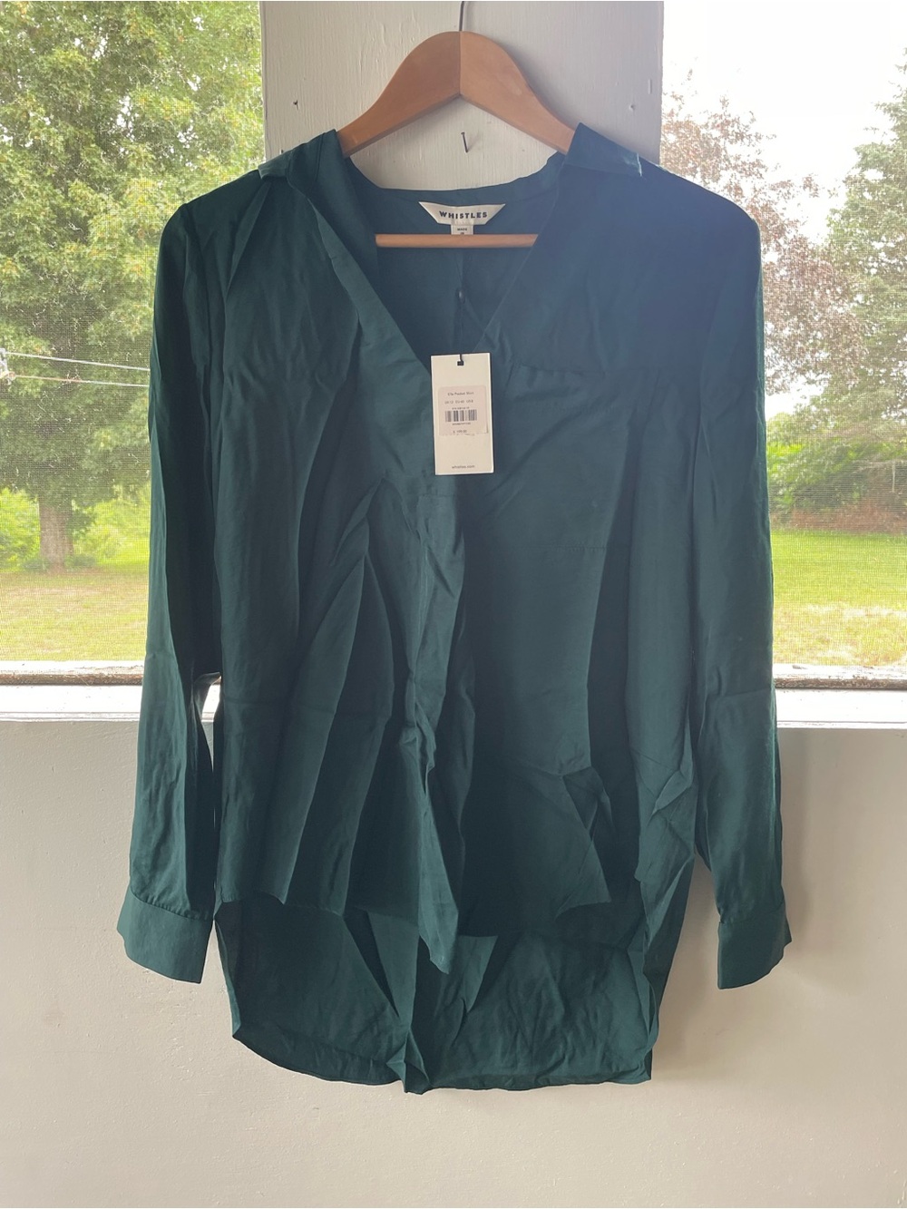 Whistles Dark Teal V-Neck Long-Sleeve Blouse